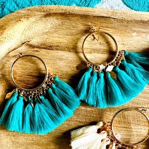 ☀️☀️Turquoise‎ and gold summer tassel earrings FIESTA☀️☀️